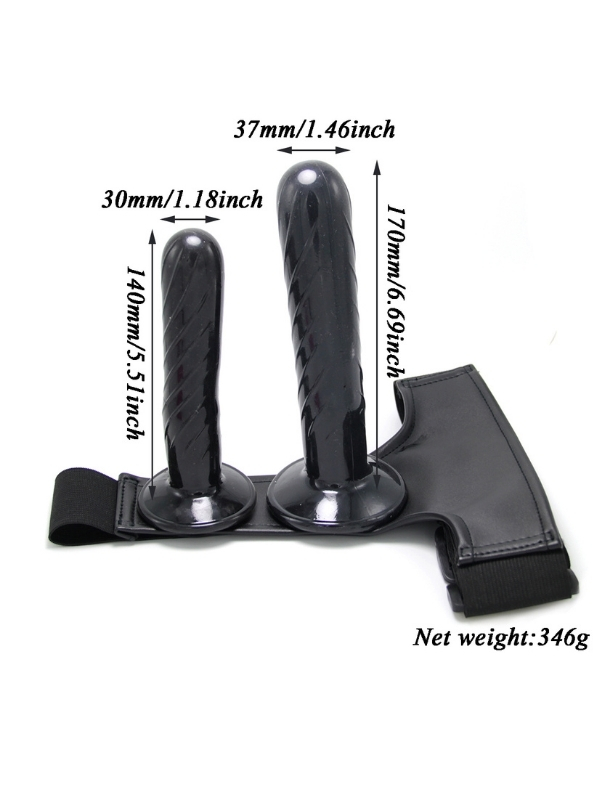 Censan Siyah Double Dong Titreşimli Belden Bağlamalı Çift Taraflı Bisex Dildo Vibratör