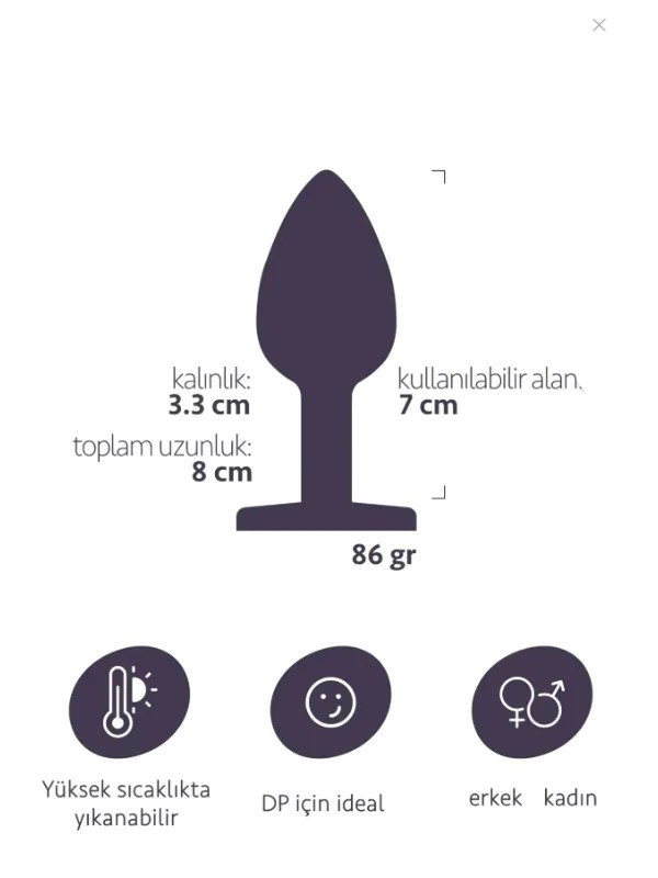 Paslanmaz Çelik Anal Plug Tıkaç Beyaz Taşlı