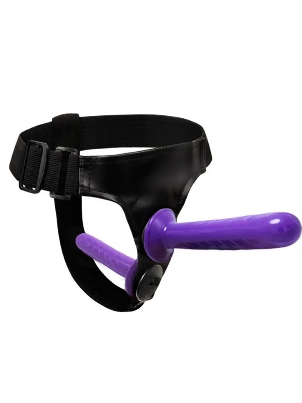 Mor Double Dong Titreşimli Belden Bağlamalı Çift Taraflı Bisex Dildo Vibratör model 2