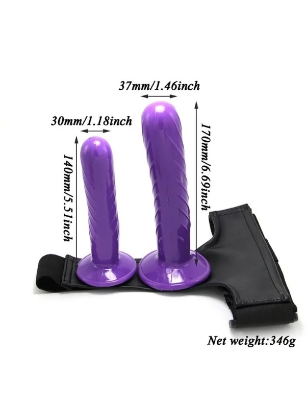 Mor Double Dong Titreşimli Belden Bağlamalı Çift Taraflı Bisex Dildo Vibratör
