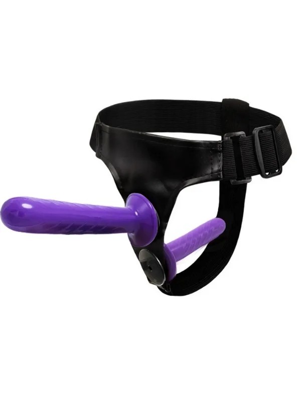 Mor Double Dong Titreşimli Belden Bağlamalı Çift Taraflı Bisex Dildo Vibratör
