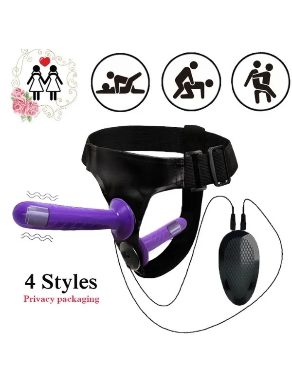 Mor Double Dong Titreşimli Belden Bağlamalı Çift Taraflı Bisex Dildo Vibratör