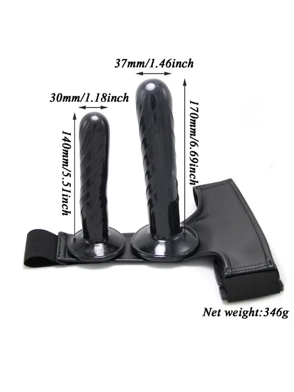Siyah Double Dong Titreşimli Belden Bağlamalı Çift Taraflı Bisex Dildo Vibratör