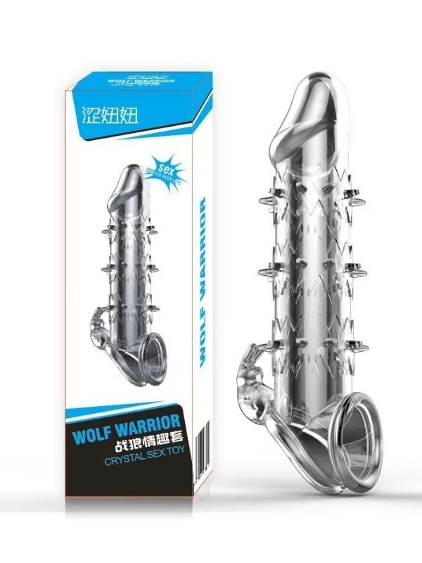 Wolf Warrior Crystal Şeffaf Dokulu Penis Kılıfı – Esnek TPE Malzeme, Gerçekçi His, 13.8 cm