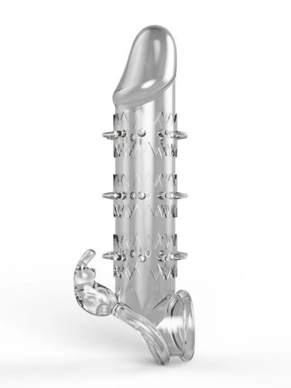 Wolf Warrior Crystal Şeffaf Dokulu Penis Kılıfı – Esnek TPE Malzeme, Gerçekçi His, 13.8 cm