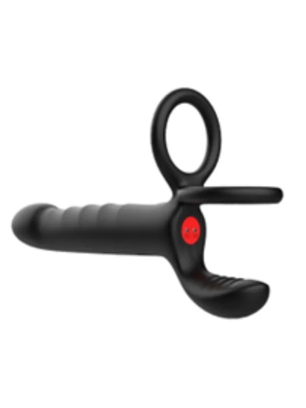 Çift Penis Halkalı Titreşimli Prostat Masaj Aleti ve Dildo Vibratör - Geciktirici Etkili & Testis Uyarıcı Esnek Silikon Anal Plug