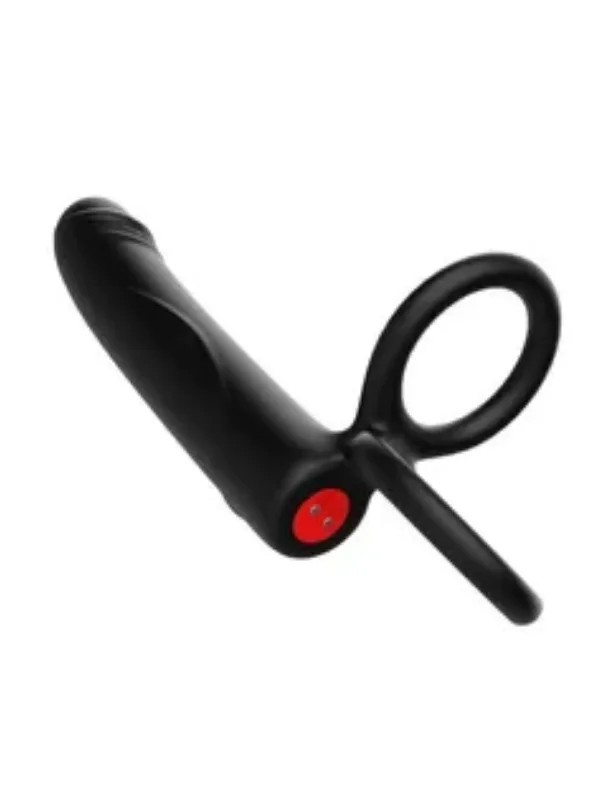 Çift Penis Halkalı Titreşimli Prostat Masaj Aleti ve Dildo Vibratör - Geciktirici Etkili & Testis Uyarıcı Esnek Silikon Anal Plug