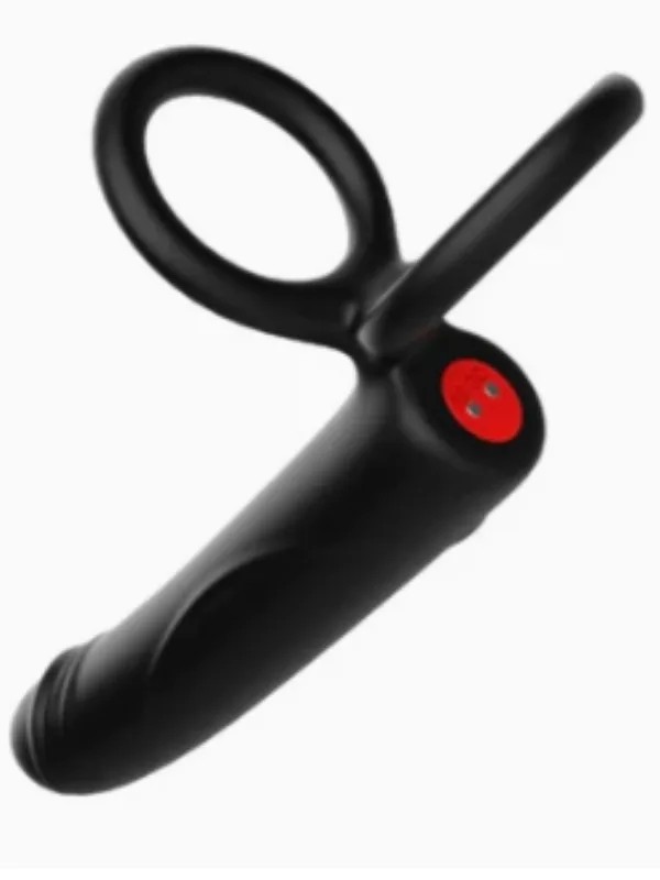 Çift Penis Halkalı Titreşimli Prostat Masaj Aleti ve Dildo Vibratör - Geciktirici Etkili & Testis Uyarıcı Esnek Silikon Anal Plug