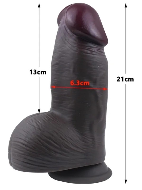 Gerçekçi Tasarımlı Geniş Çaplı Vakum Tabanlı Silikon Dildo 21 cm Siyah
