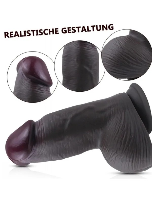 Gerçekçi Tasarımlı Geniş Çaplı Vakum Tabanlı Silikon Dildo 21 cm Siyah