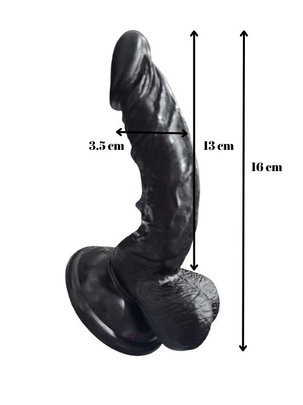 Gerçekçi Testisli Siyah Dildo 16 cm