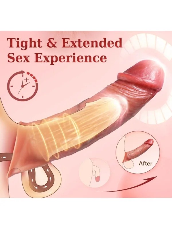 Realistik Penis Kılıfı 19 cm | Esnek Silikon Uzatıcı ve Kalınlaştırıcı Kılıf | Testis Halkalı